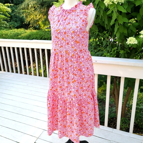 J Crew Tiered Ruffle Midi Dress Orange Red Floral - Picture 2 of 11
